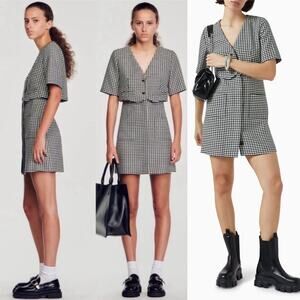 Sandro Charlotte Houndstooth Black and White Tweed Mini Dress XS